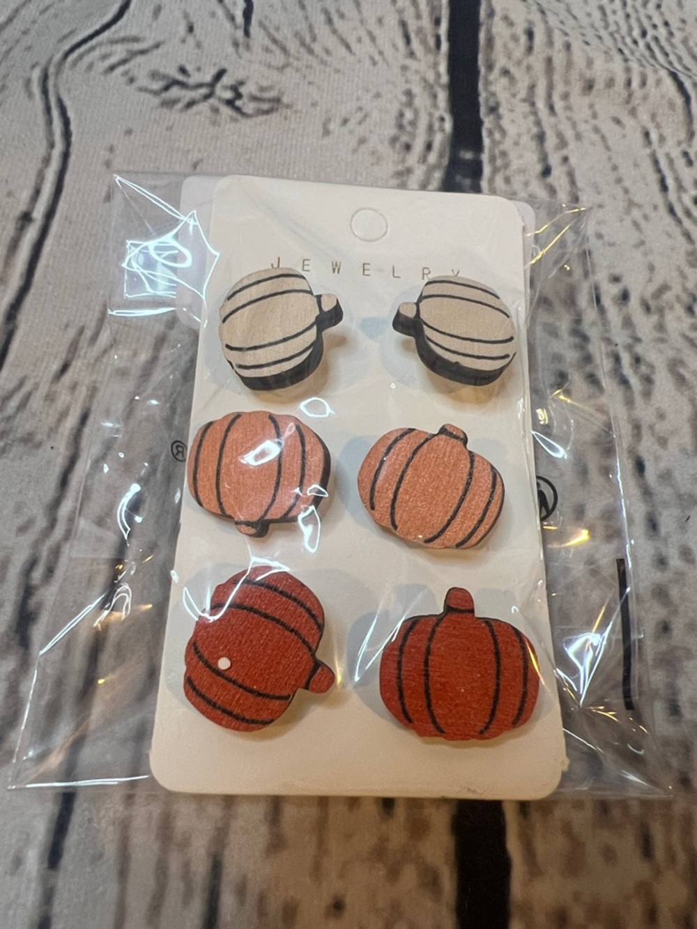Pumpkin Stud Earring Set - Orange & Natural Wood Tones